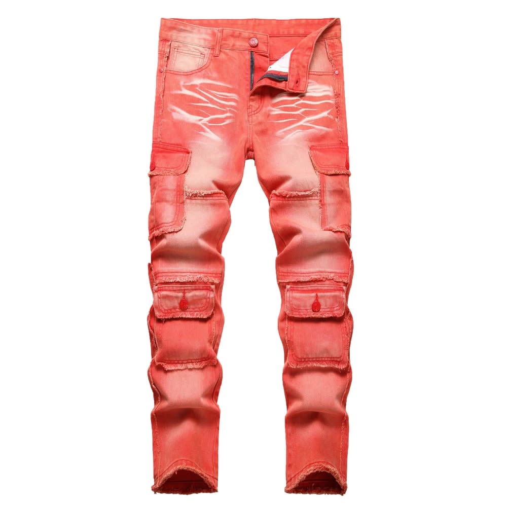 Men's Casual Multi Pocket Button Straight Zipper Slim Fit Jeans & Shirts